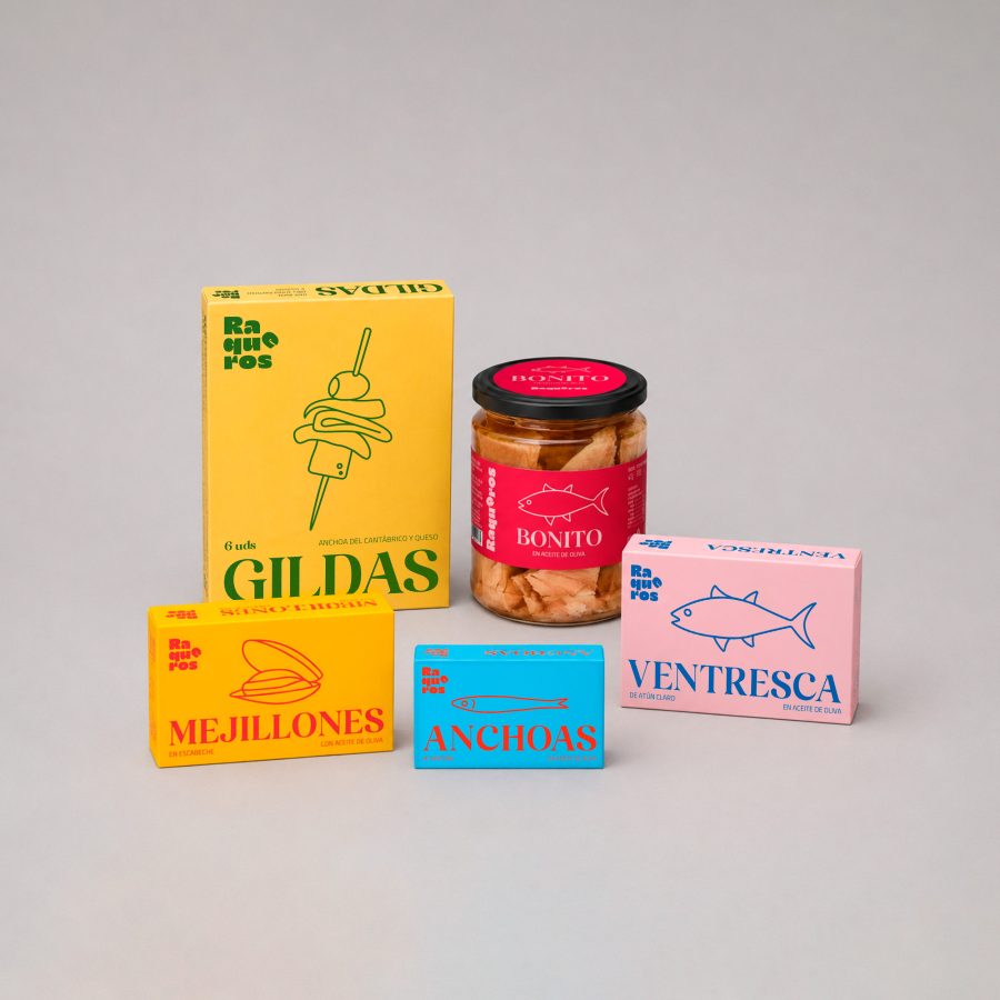 Raquero Gourmet contiene Anchoa Cantábrico oliva lata 120 platino, Ventresca de atún claro en oliva 120, Mejillones en escabeche, Gilda de Anchoa y Queso (6 uds), Bonito en oliva tarro 400 g